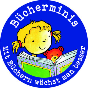 Logo: grafische Darstellung Mädchen, Teddy und Buch