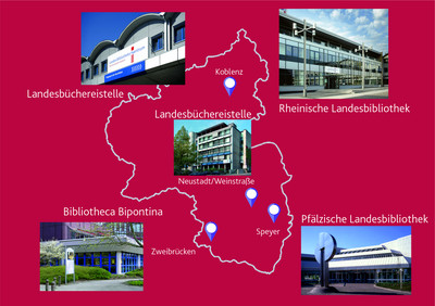 Umriss von Rheinland-Pfalz; Standorte des LBZ in Karte vermerkt