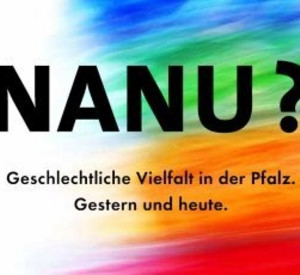 Titelbild NANU Ausstellung Titelbild NANU? Ausstellung: Titel der Ausstellung auf regenbogenfarbenem Hintergrund