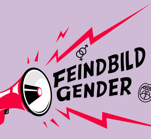 Megaphon mit Schriftzug "Feindbild Gender"