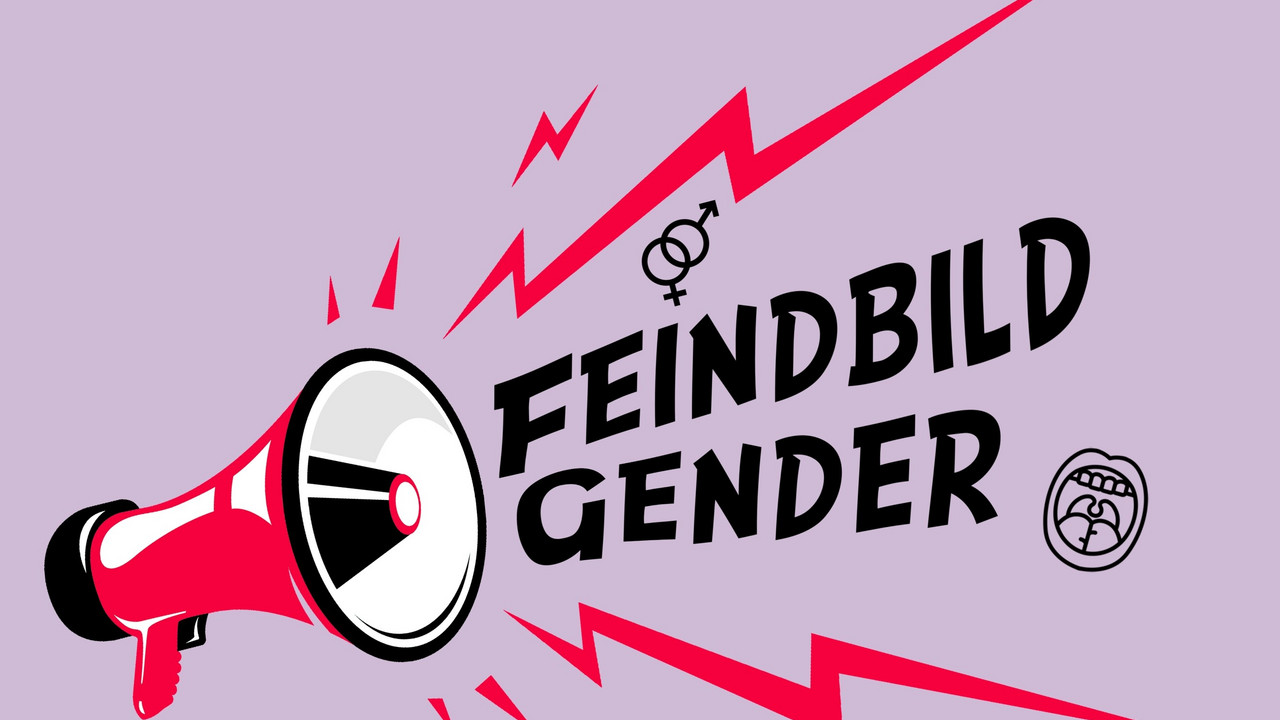 Megaphon mit Schriftzug "Feindbild Gender"