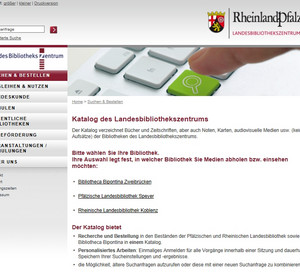 Screenshot der Einstiegsseite zum LBZ-Katalog