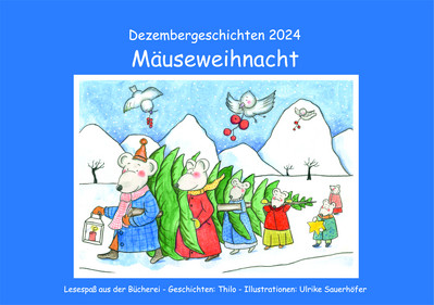 Zeichnung; Mäuse trägen einen Weihnachtsbaum