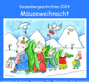 Zeichnung; Mäuse trägen einen Weihnachtsbaum