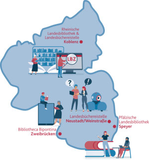 Landkarte Rheinland-Pfalz und eingezeichnete Standorte des LBZ