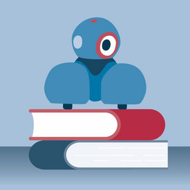 Grafische Darstellung eines Robo Dash auf einem Bücherstabel