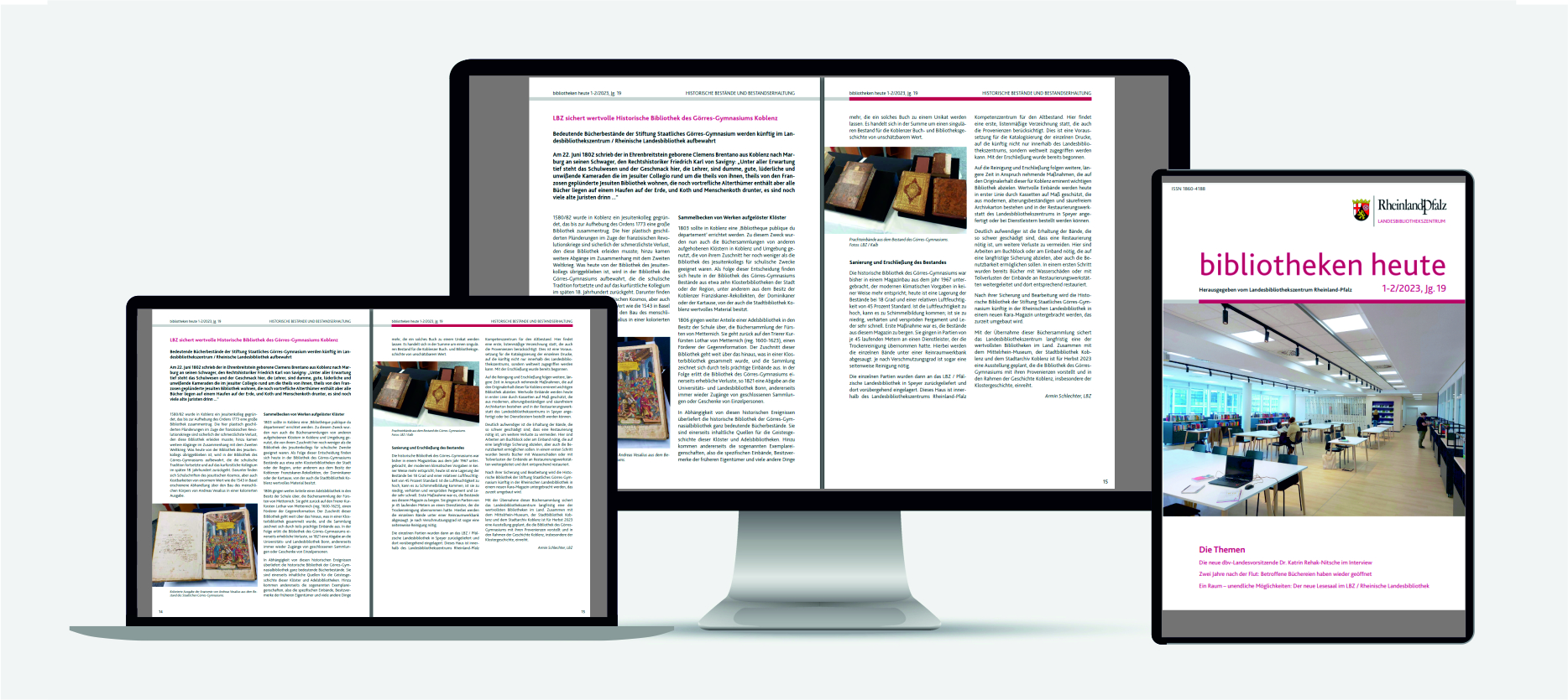 Tablet, Bildschirm und Smartphone mit elektronischer Ausgabe der Zeitschrift
